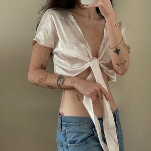 Elegant Cream Tie-Front Top